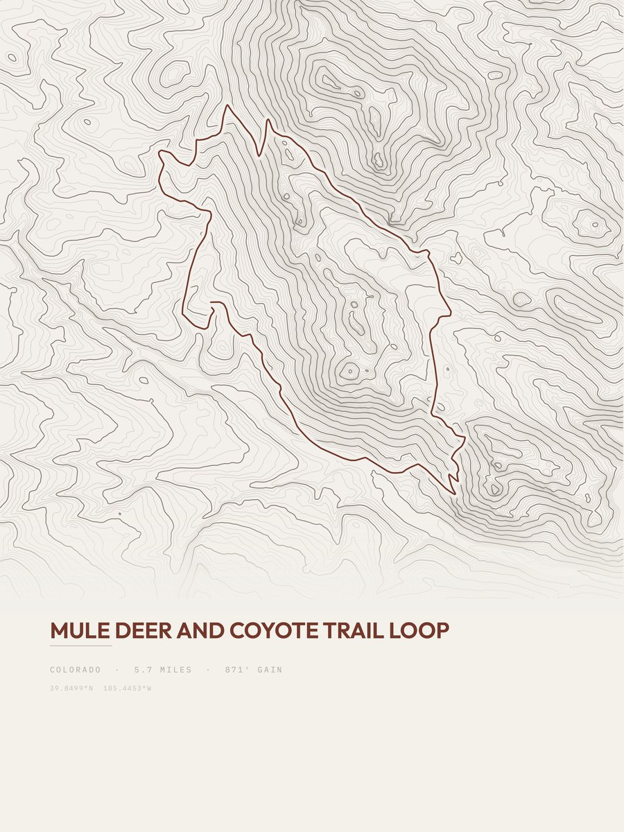 Mule Deer and Coyote Loop topographic trail print