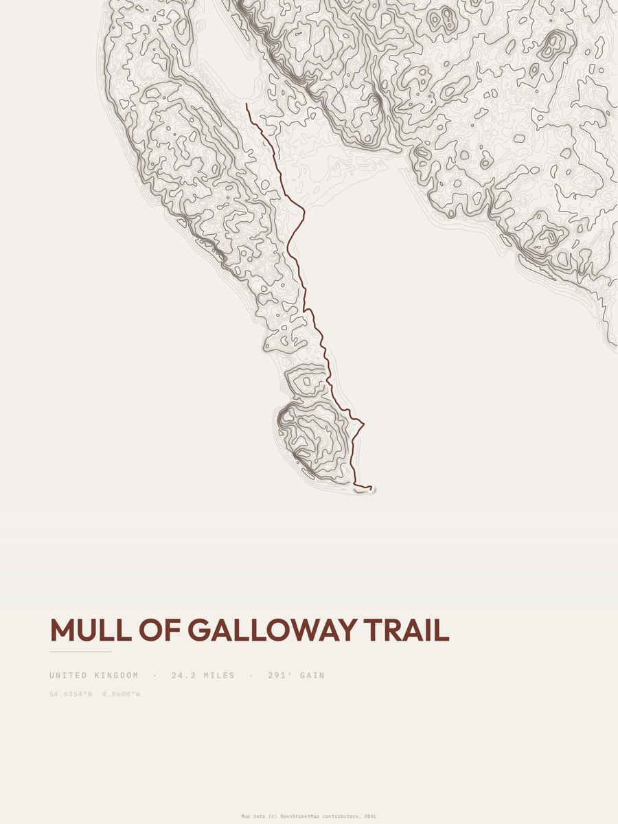 Mull of Galloway Trail topographic trail print