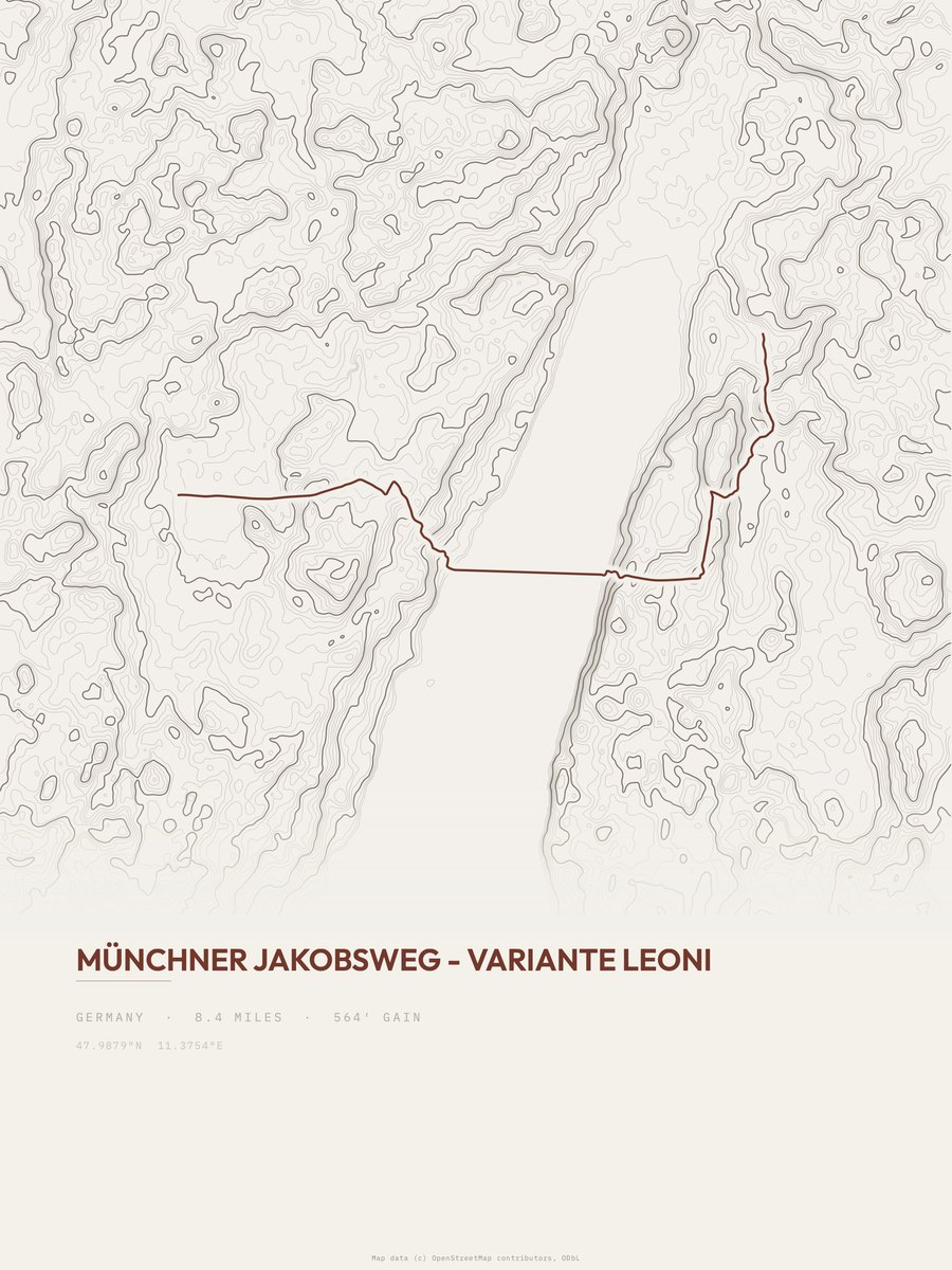 Münchner Jakobsweg topographic trail print