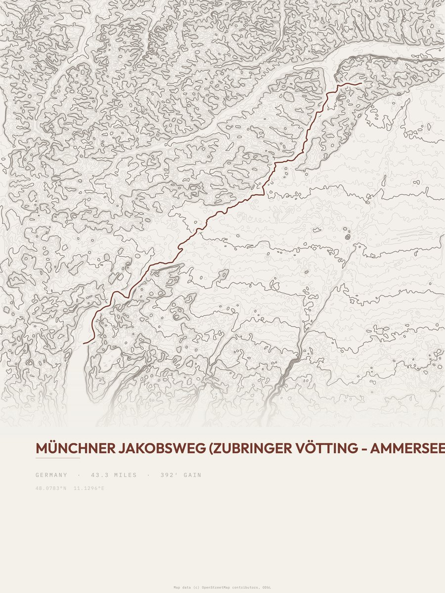 Münchner Jakobsweg Topographic print