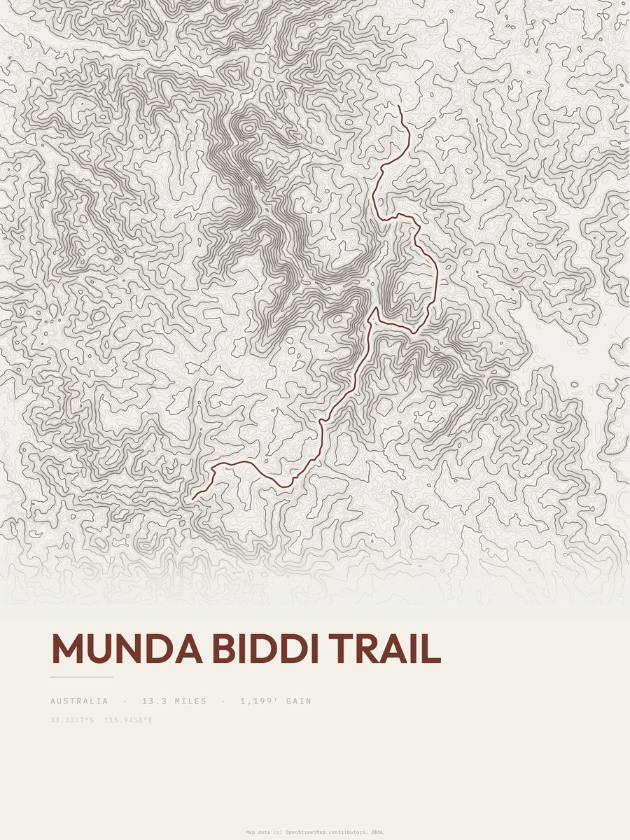 Munda Biddi Trail topographic trail print