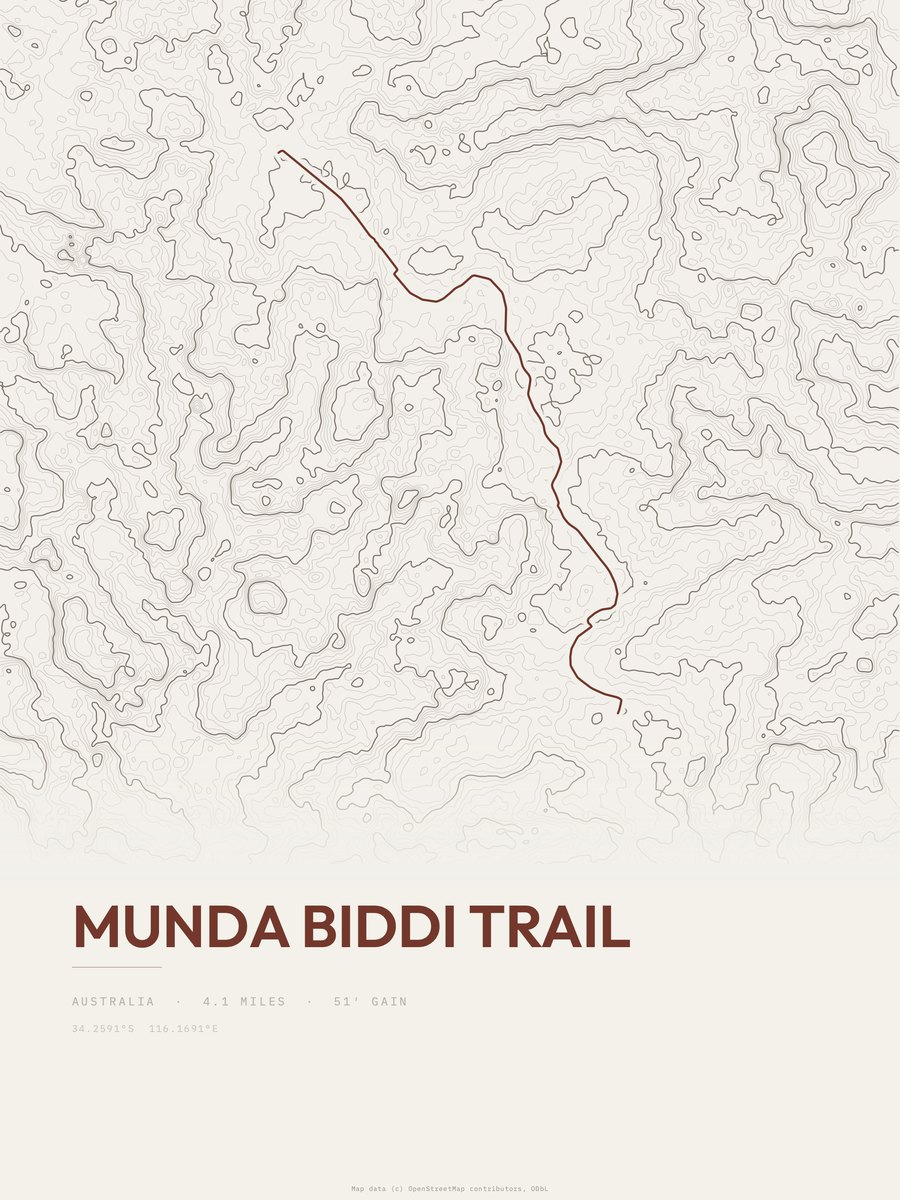 Munda Biddi Trail topographic trail print