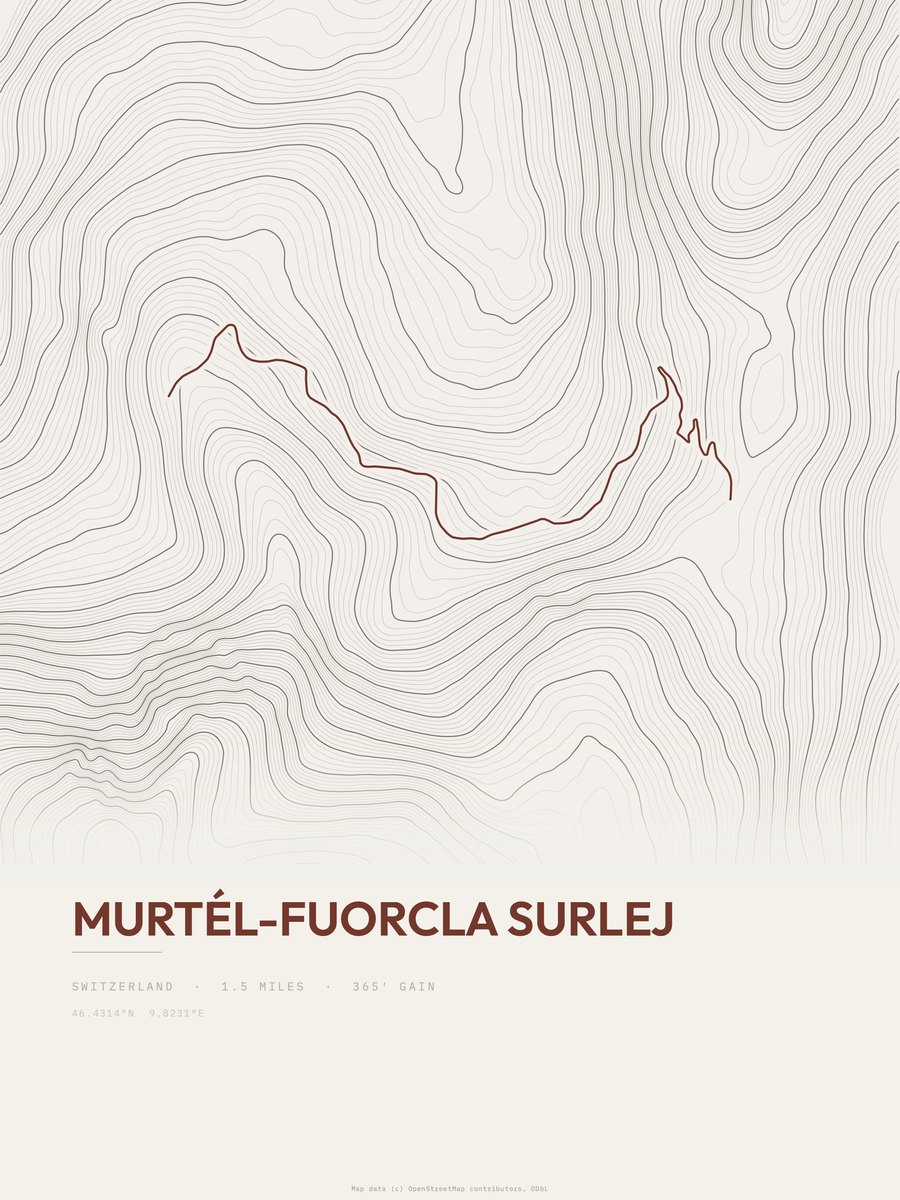 Murtél-Fuorcla Surlej topographic trail print