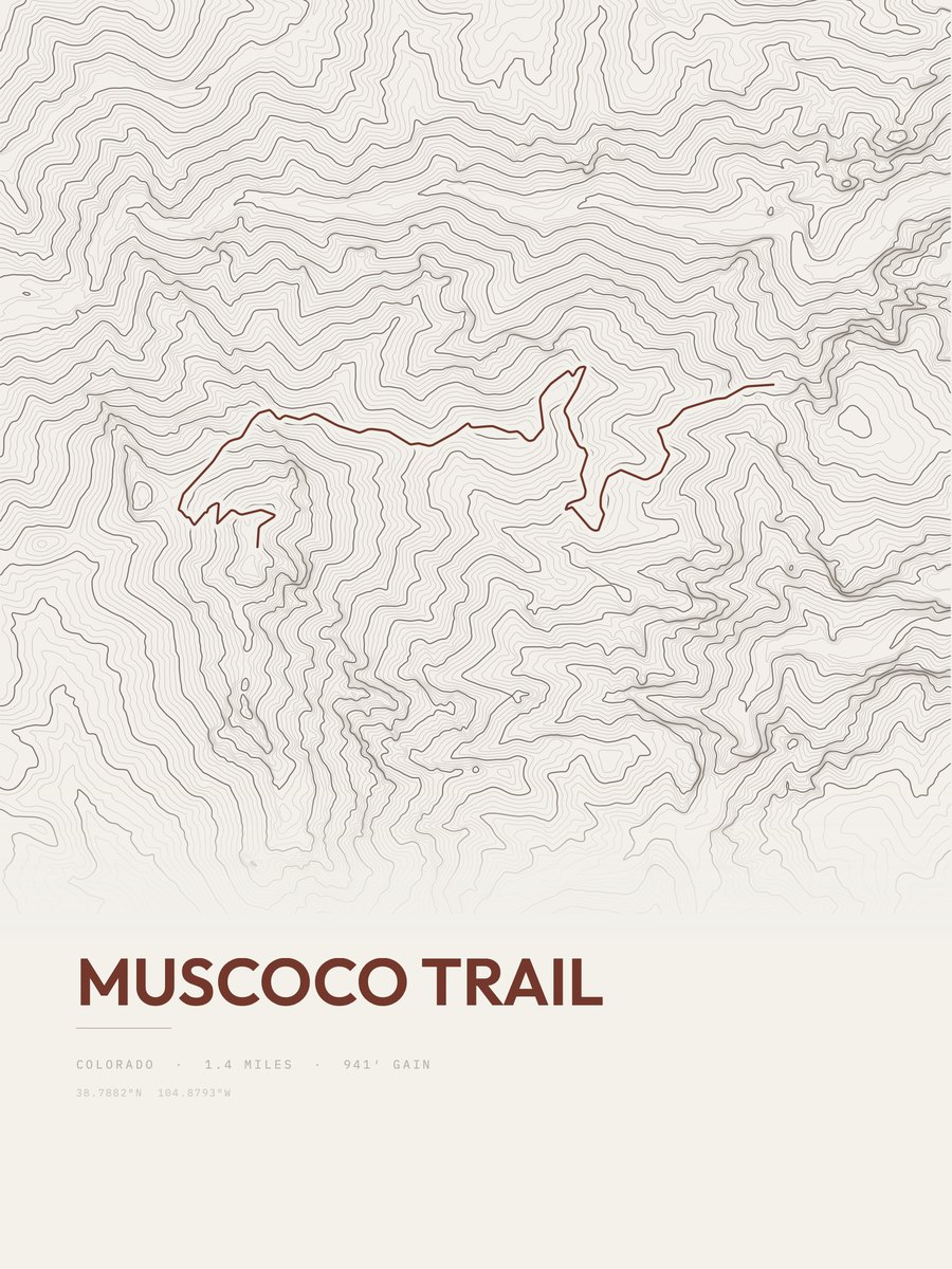 Muscoco Trail topographic trail print