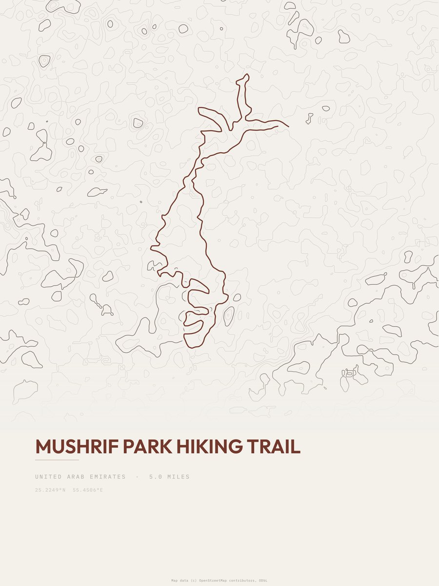 Mushrif Park Hiking Trail Topographic print
