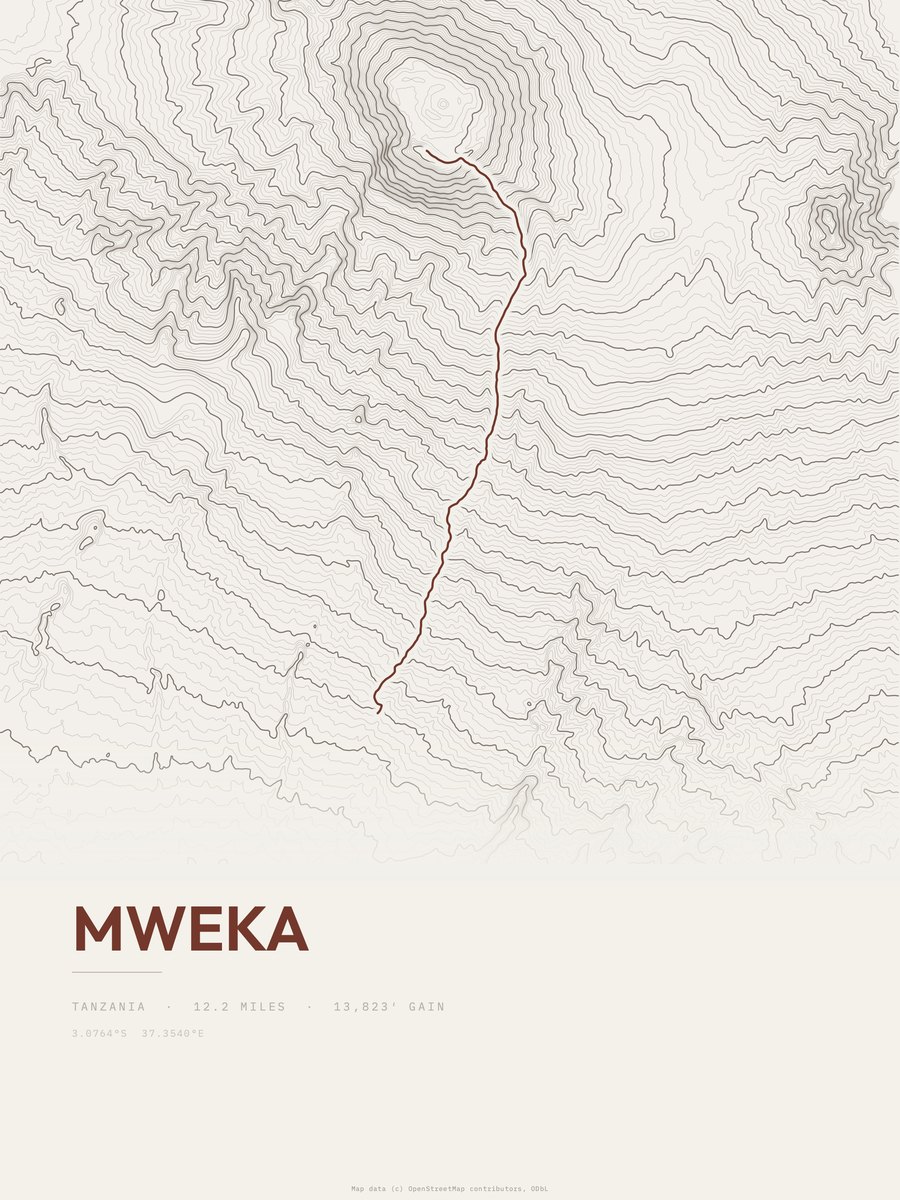 Mweka topographic trail print