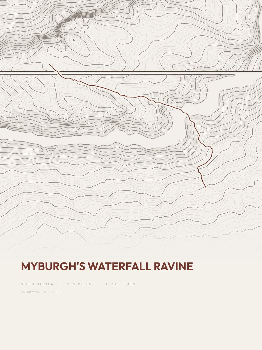 Myburgh's Waterfall Ravine topographic trail print