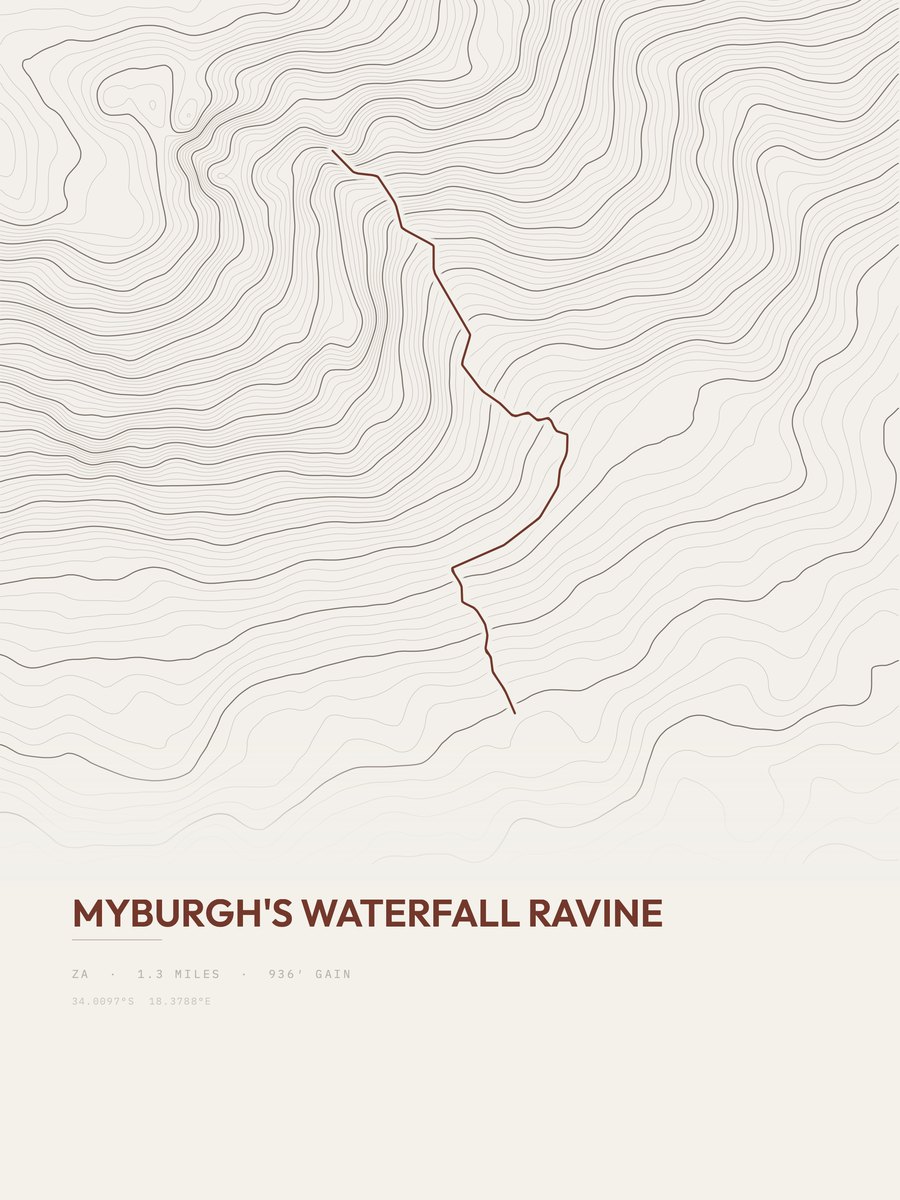 Myburgh's Waterfall Ravine topographic trail print