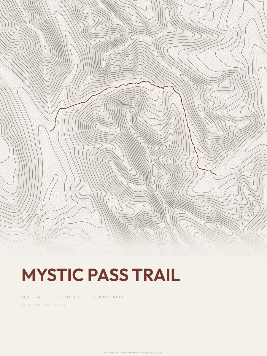 Mystic Pass Trail Topographic print