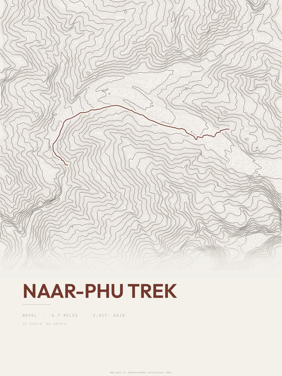 Naar-Phu trek topographic trail print