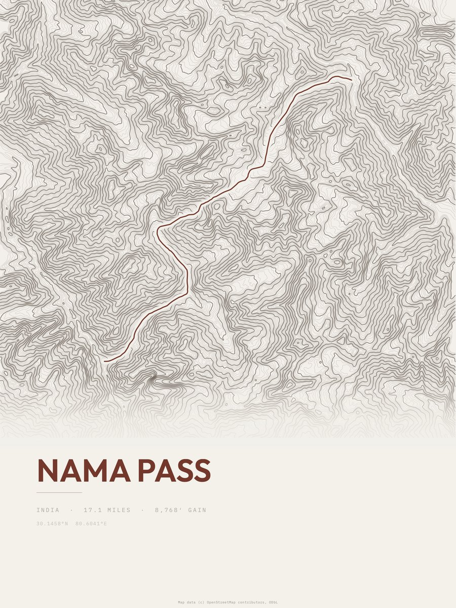 Nama Pass topographic trail print