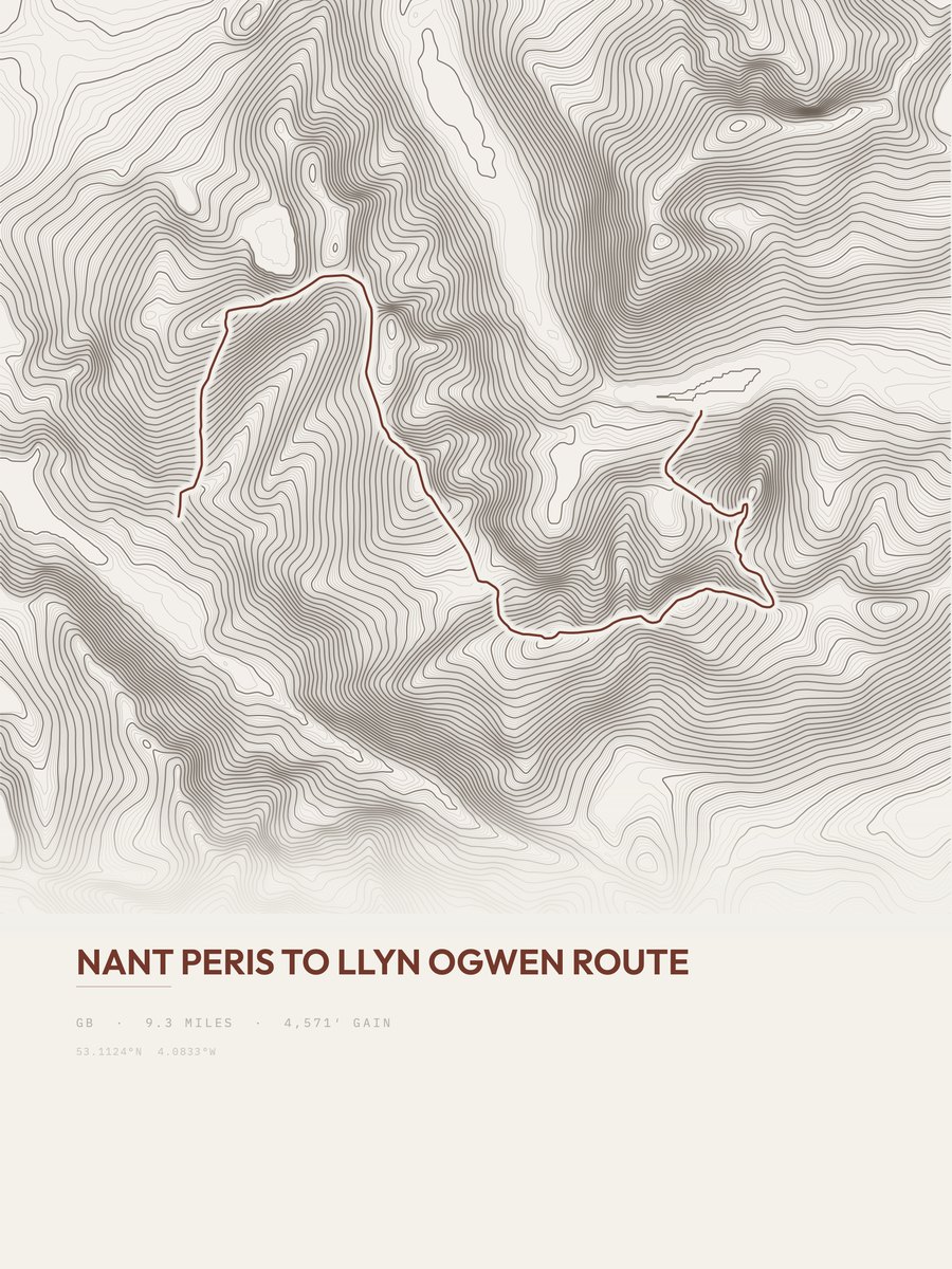 Nant Peris to Llyn Ogwen Route topographic trail print