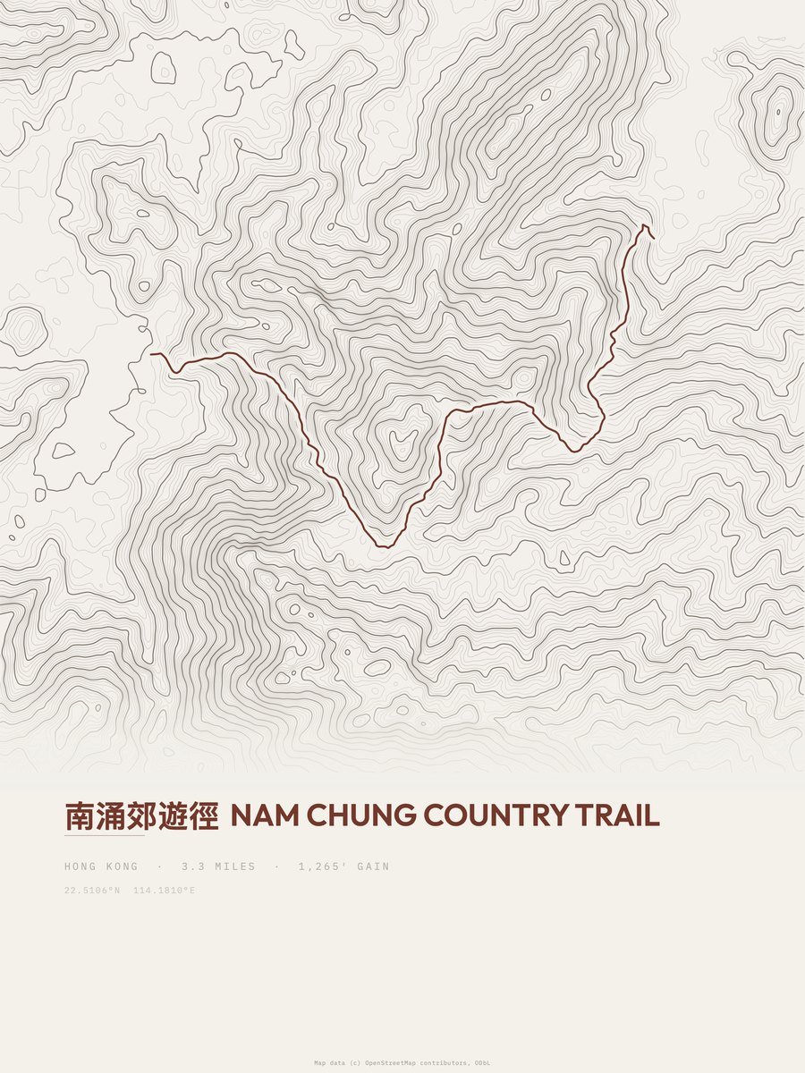 Nam Chung Country Trail topographic trail print