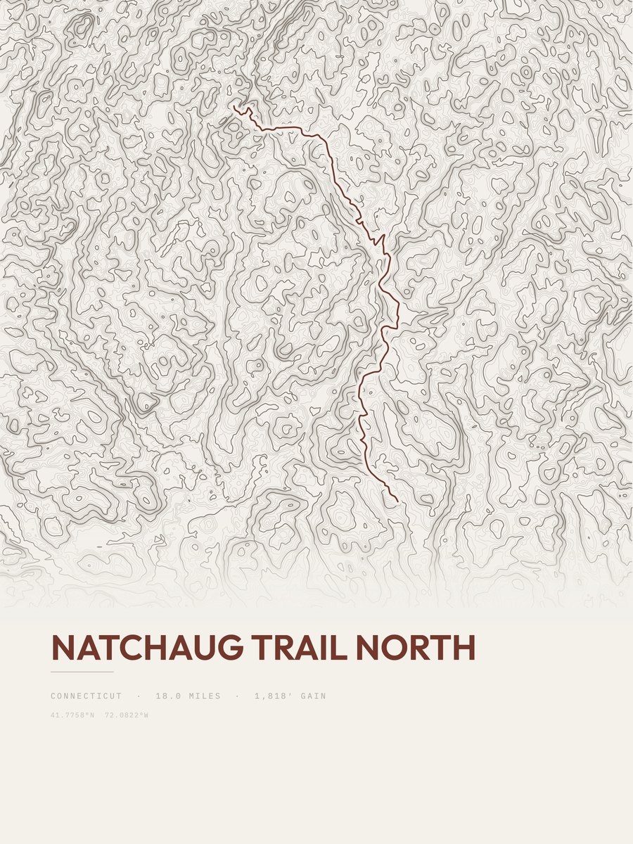 Natchaug Trail North topographic trail print