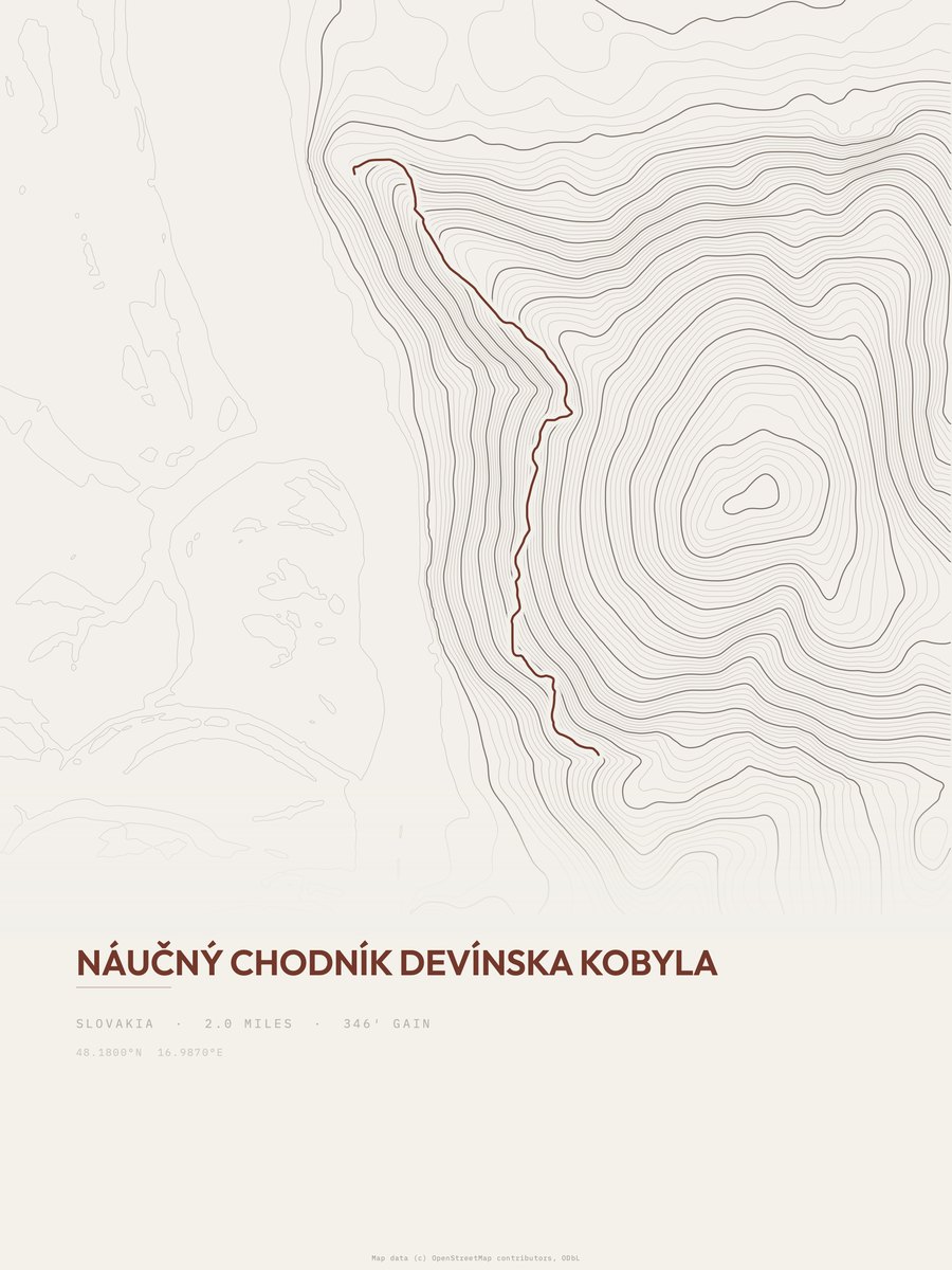 Náučný chodník Devínska Kobyla topographic trail print