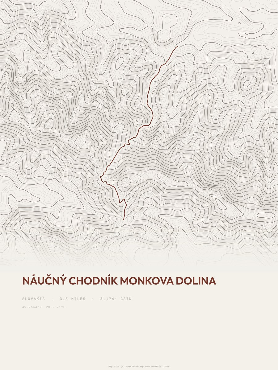 Náučný chodník Monkova dolina topographic trail print