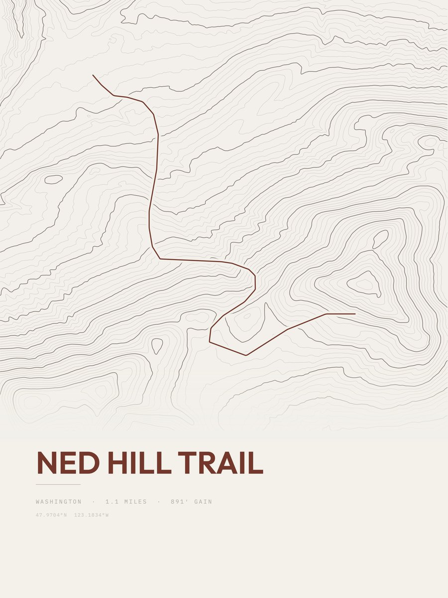Ned Hill Trail topographic trail print