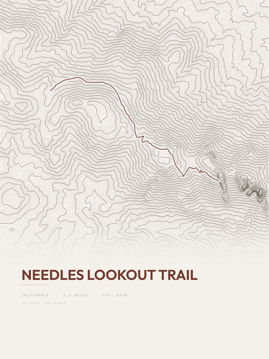 Needles Lookout Trail Topographic print
