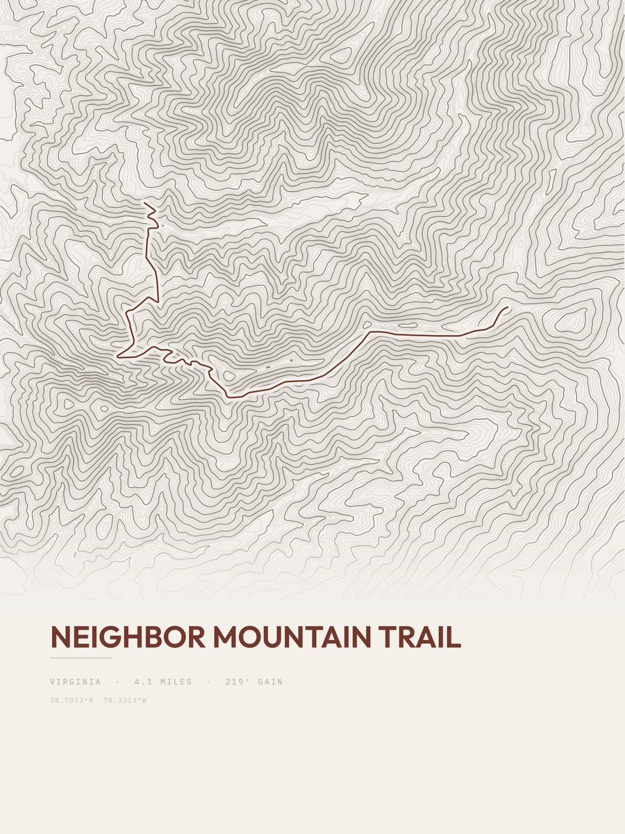 Neighbor Mountain Trail topographic trail print