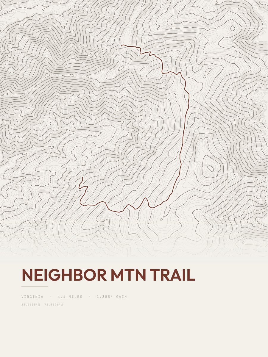 Neighbor Mountain Trail topographic trail print
