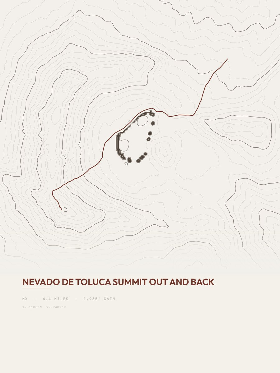 Nevado de Toluca Summit topographic trail print