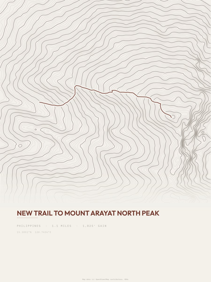 Mount Arayat North Peak topographic trail print