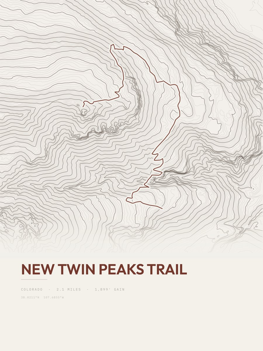 New Twin Peaks Trail topographic trail print