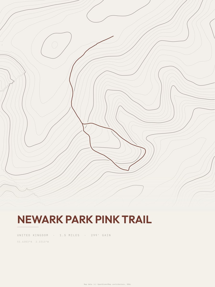 Newark Park Pink Trail topographic trail print