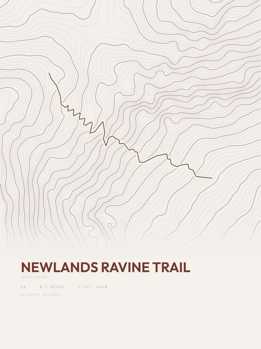 Newlands Ravine Trail topographic trail print