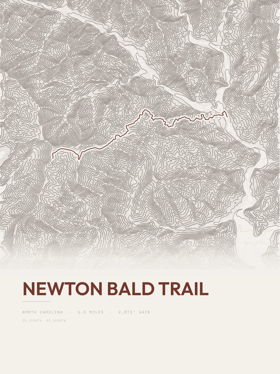 Newton Bald Trail topographic trail print