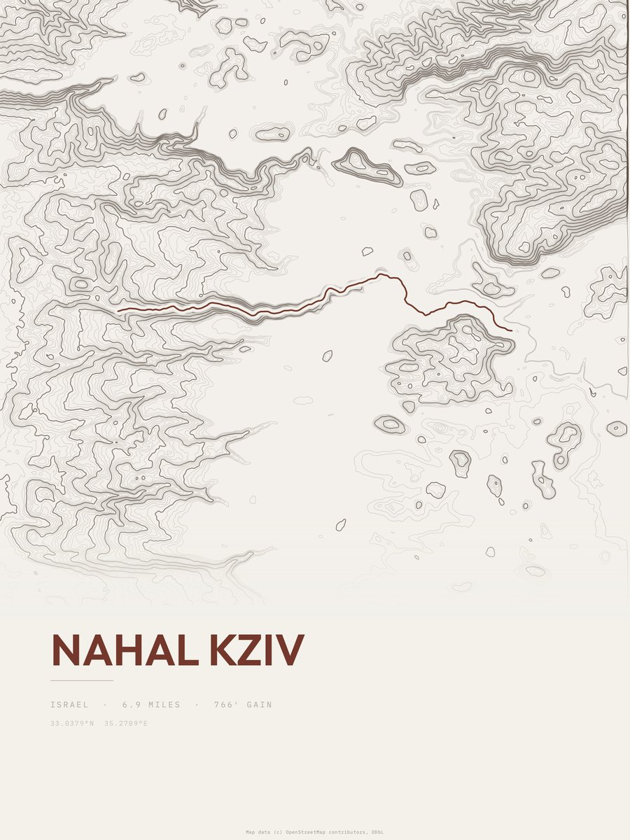 Nahal Kziv topographic trail print