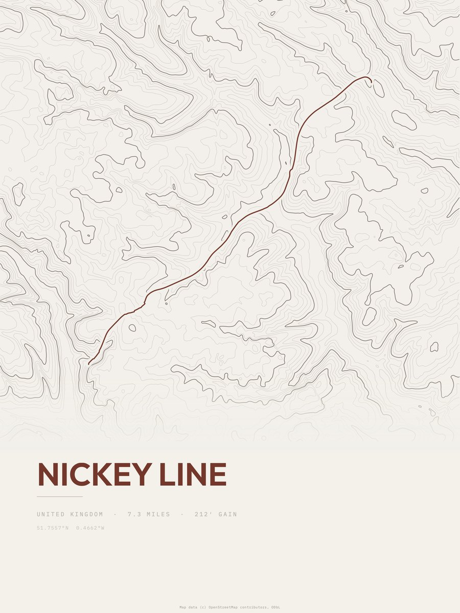 Nickey Line topographic trail print