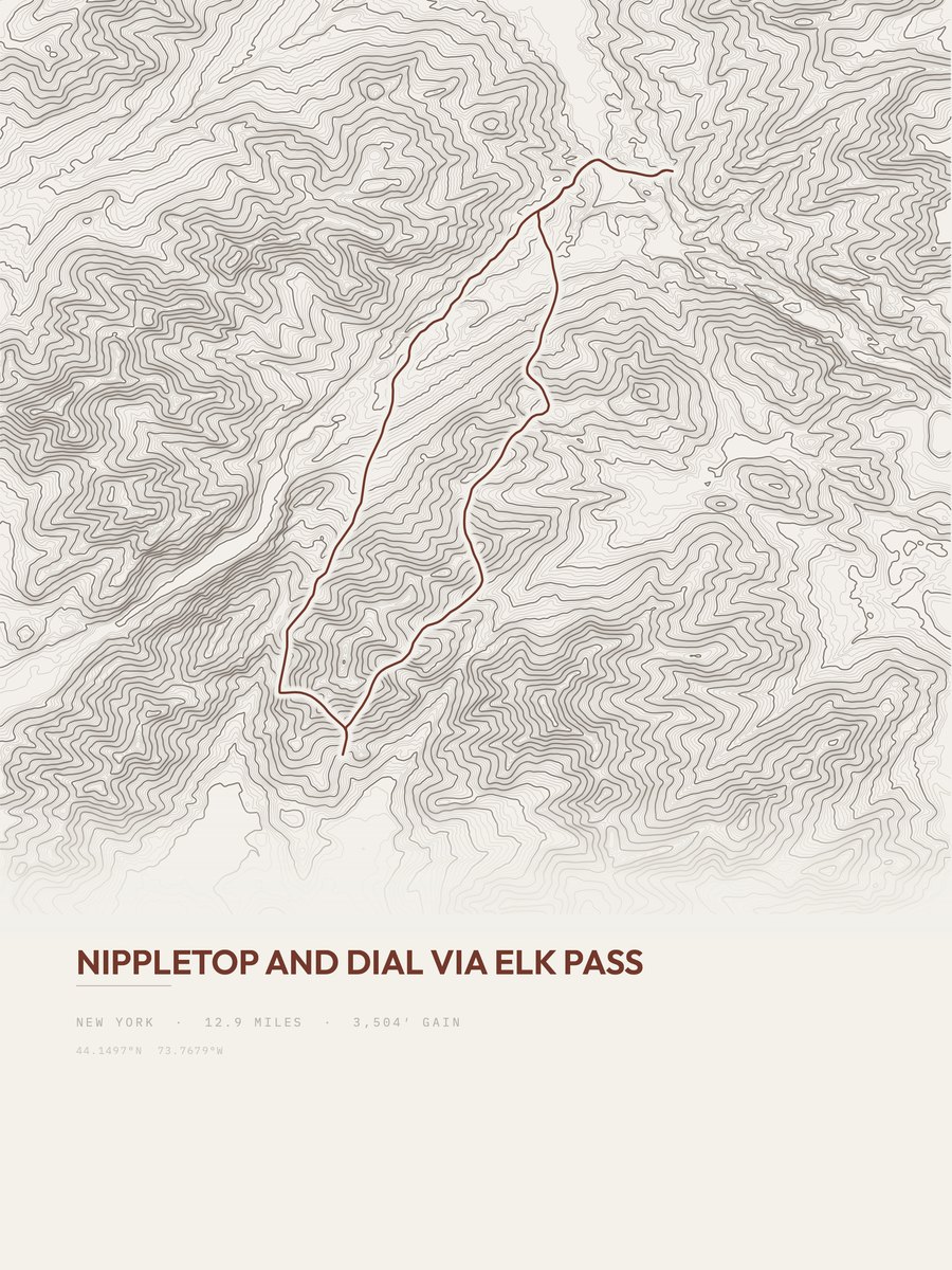Nippletop and Dial topographic trail print