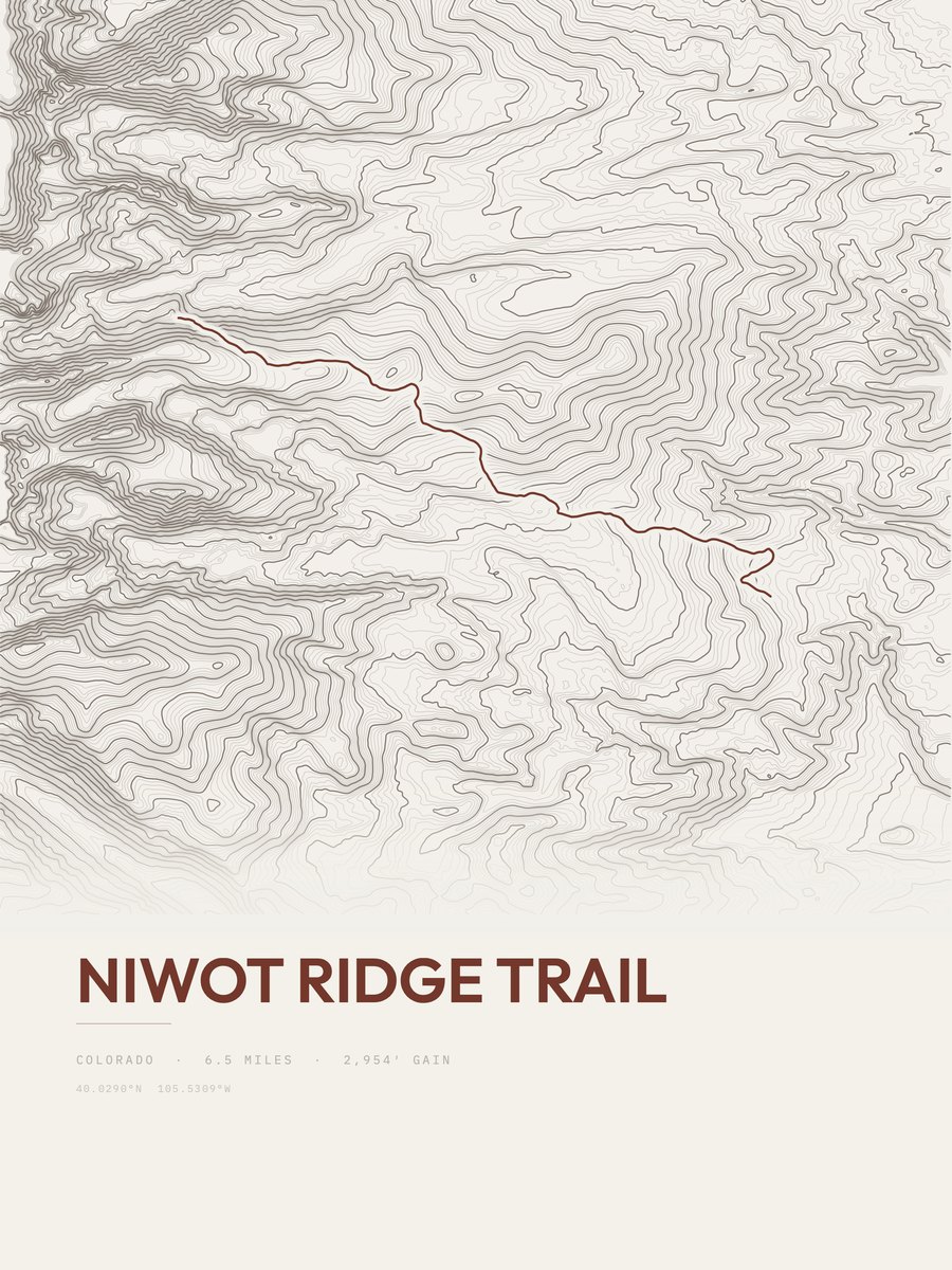Niwot Ridge Trail topographic trail print