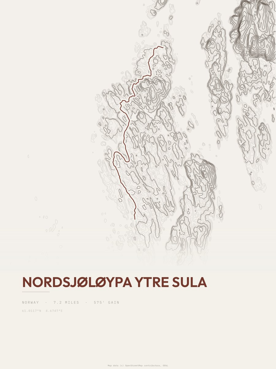 Nordsjøløypa Ytre Sula Topographic print