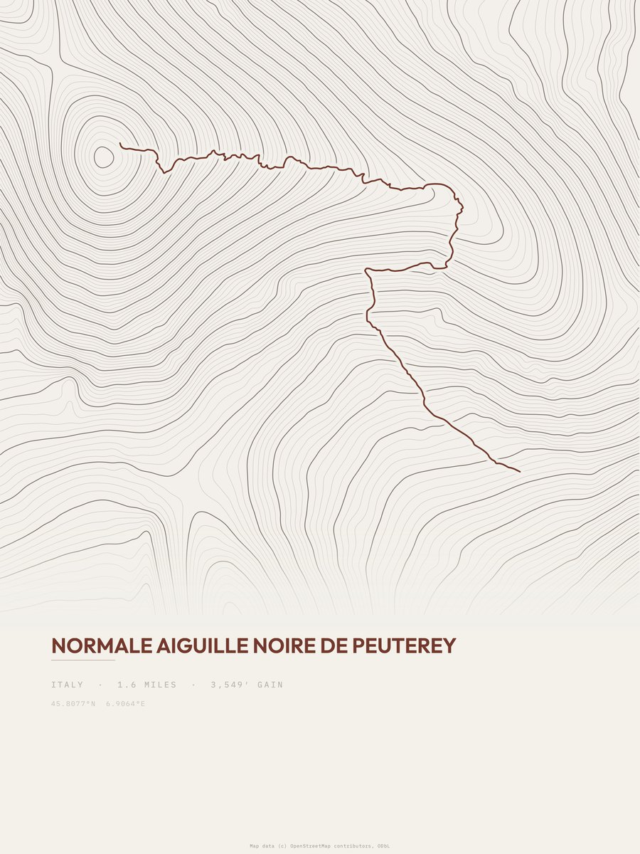 Aiguille Noire de Peuterey topographic trail print