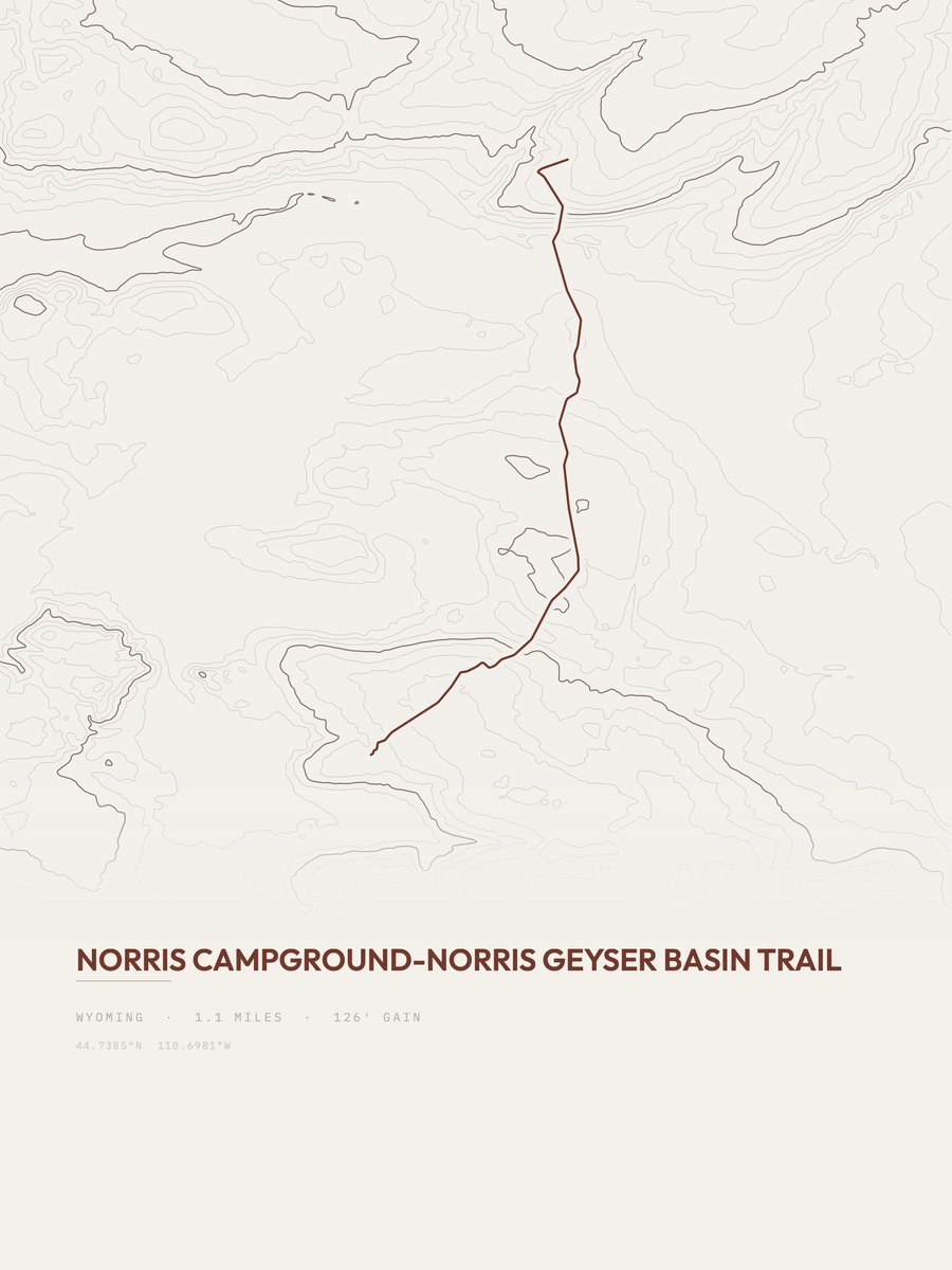 Norris Geyser Basin Trail topographic trail print