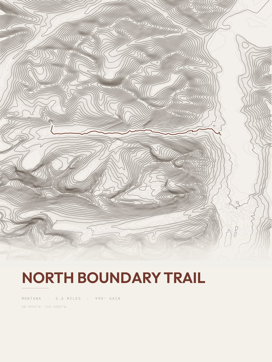 North Boundary Trail topographic trail print