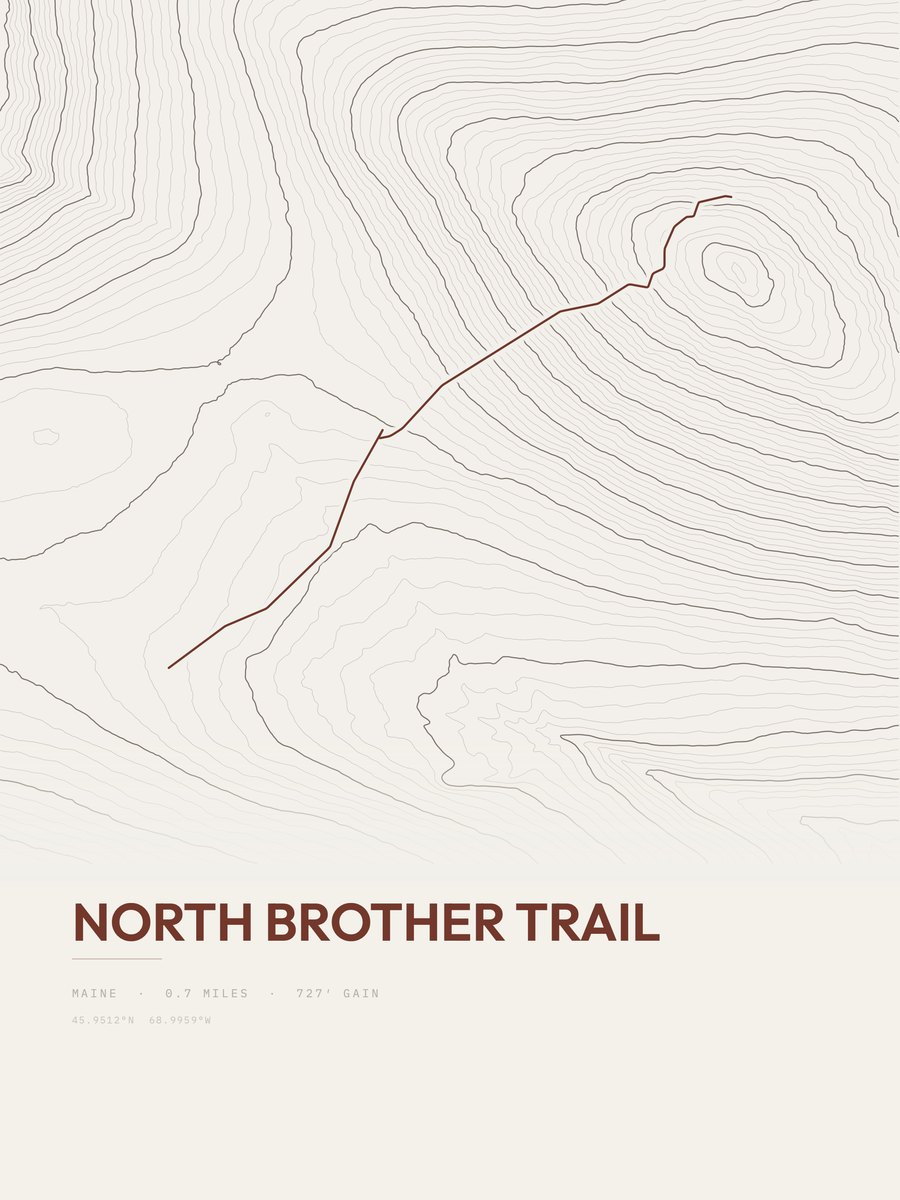 North Brother Trail topographic trail print