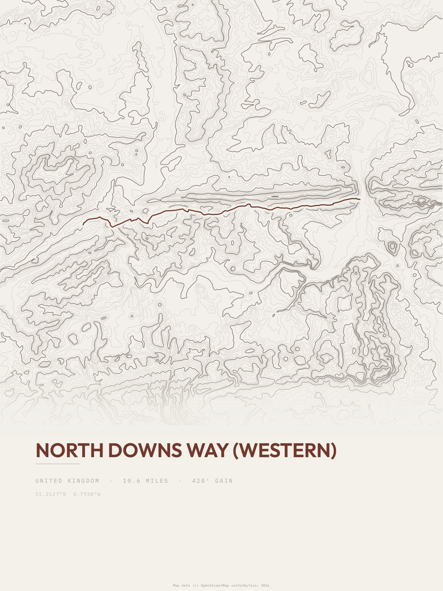 North Downs Way (Western) topographic trail print