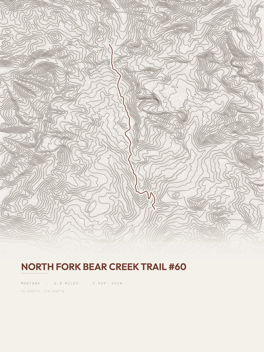 North Fork Bear Creek Trail Topographic print