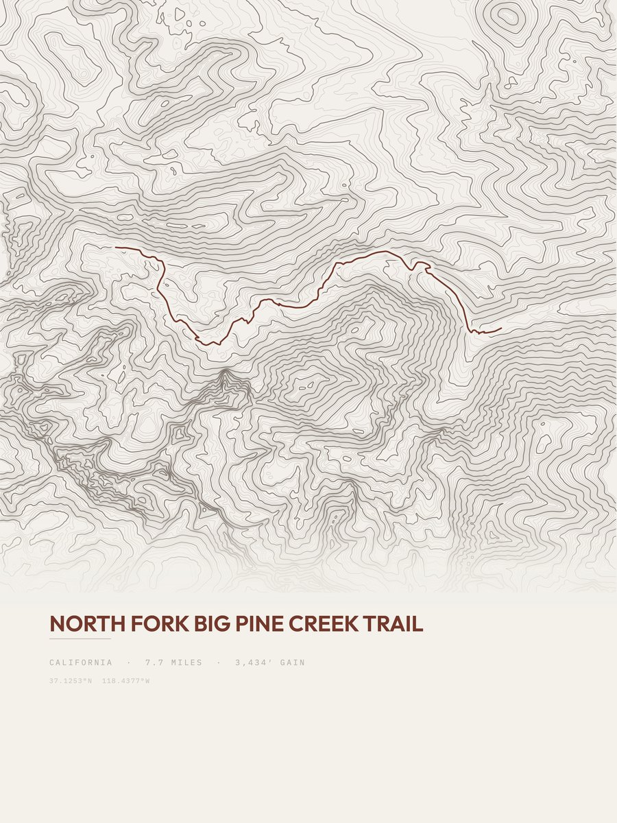North Fork Big Pine Creek Trail topographic trail print