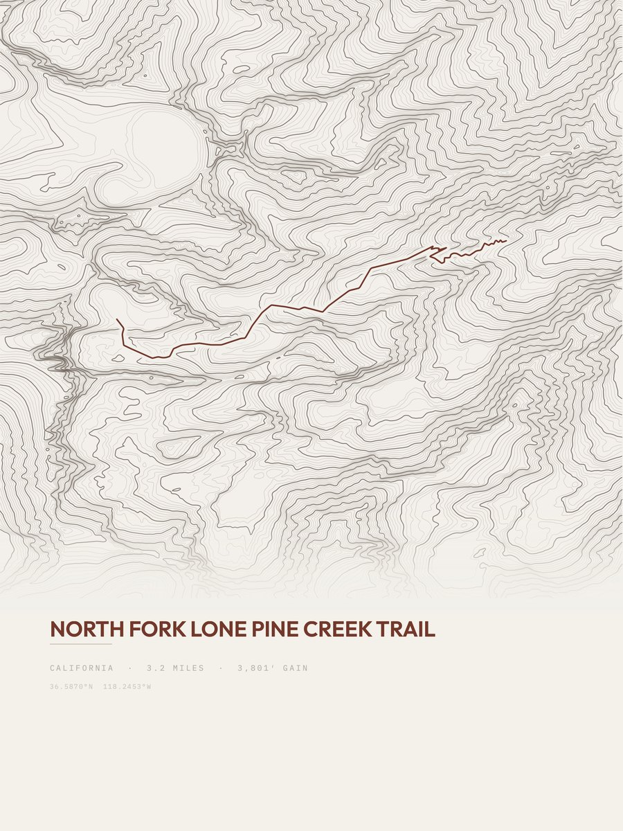 North Fork Lone Pine Creek Trail topographic trail print