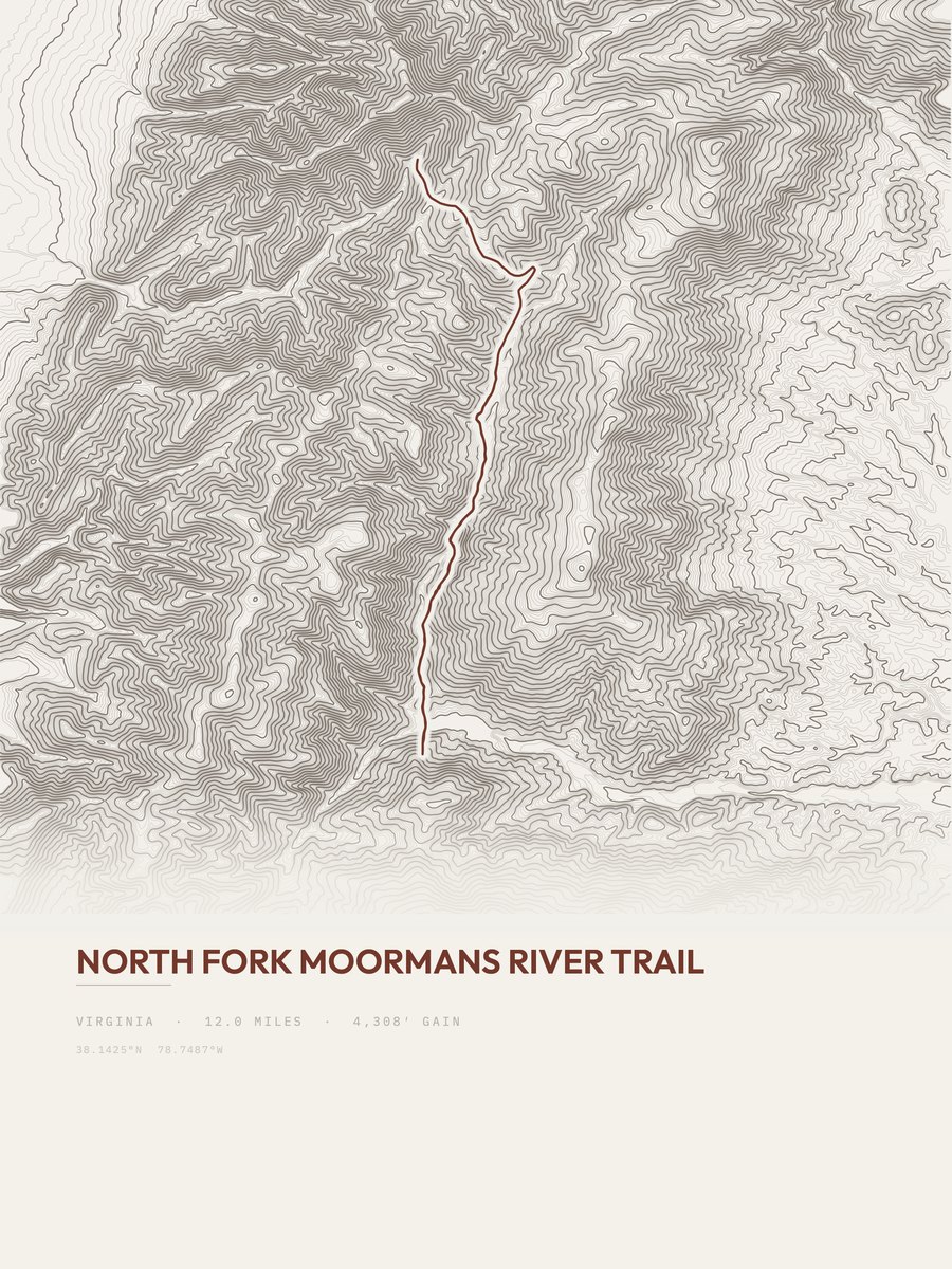 North Fork Moormans River Trail topographic trail print