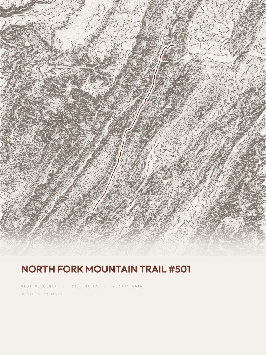North Fork Mountain Trail topographic trail print