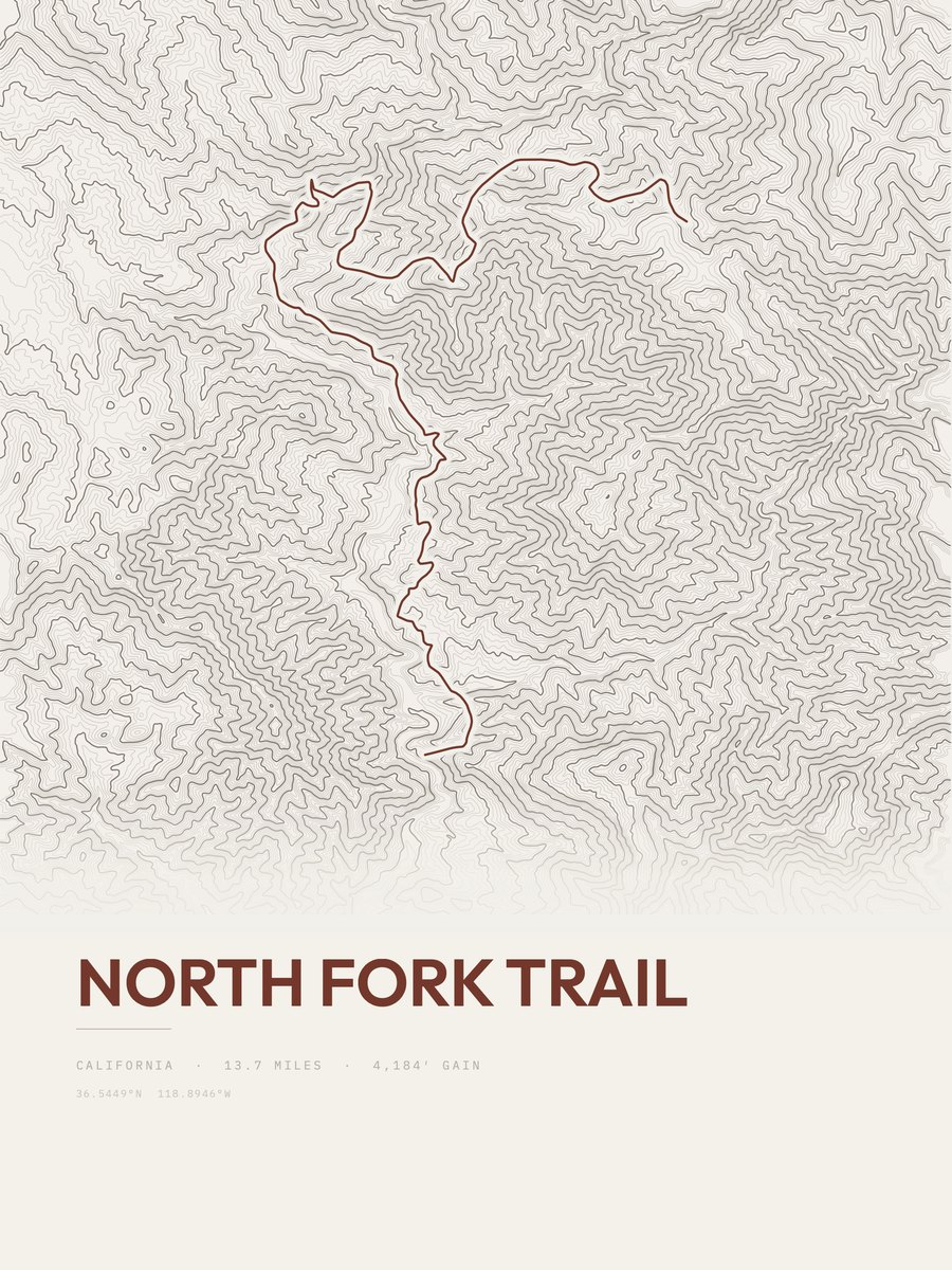 North Fork Trail topographic trail print
