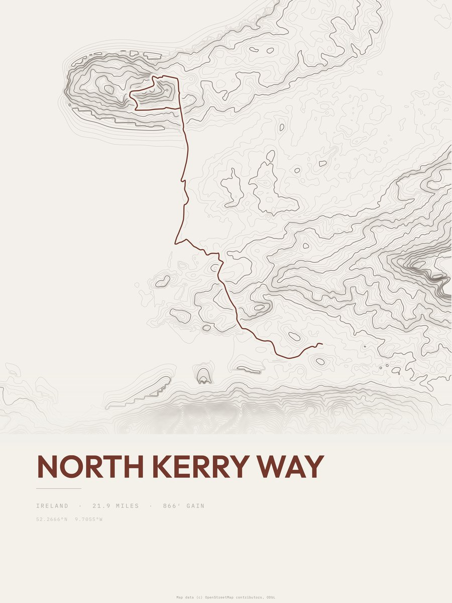 North Kerry Way topographic trail print
