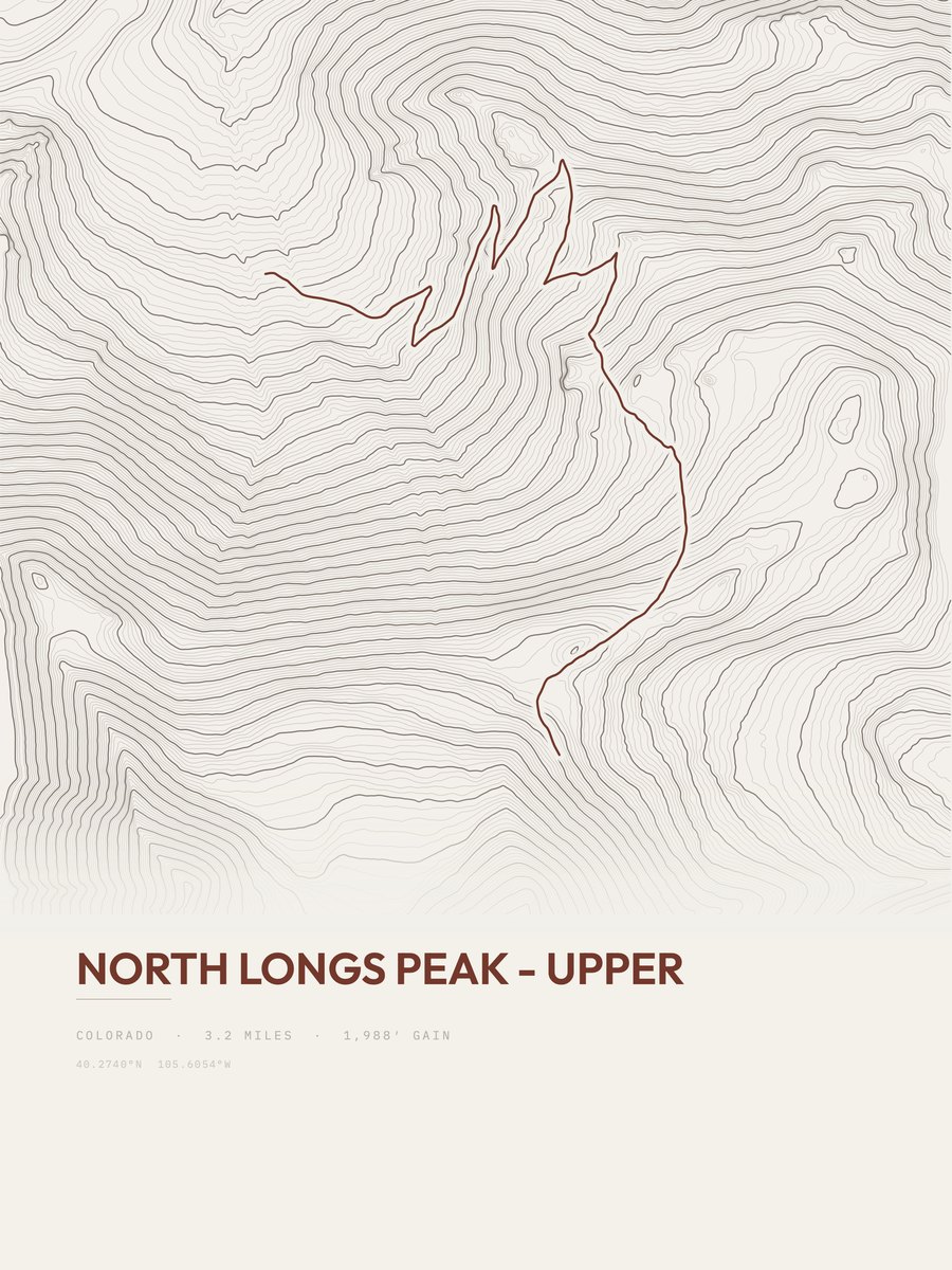North Longs Peak - Upper Topographic print