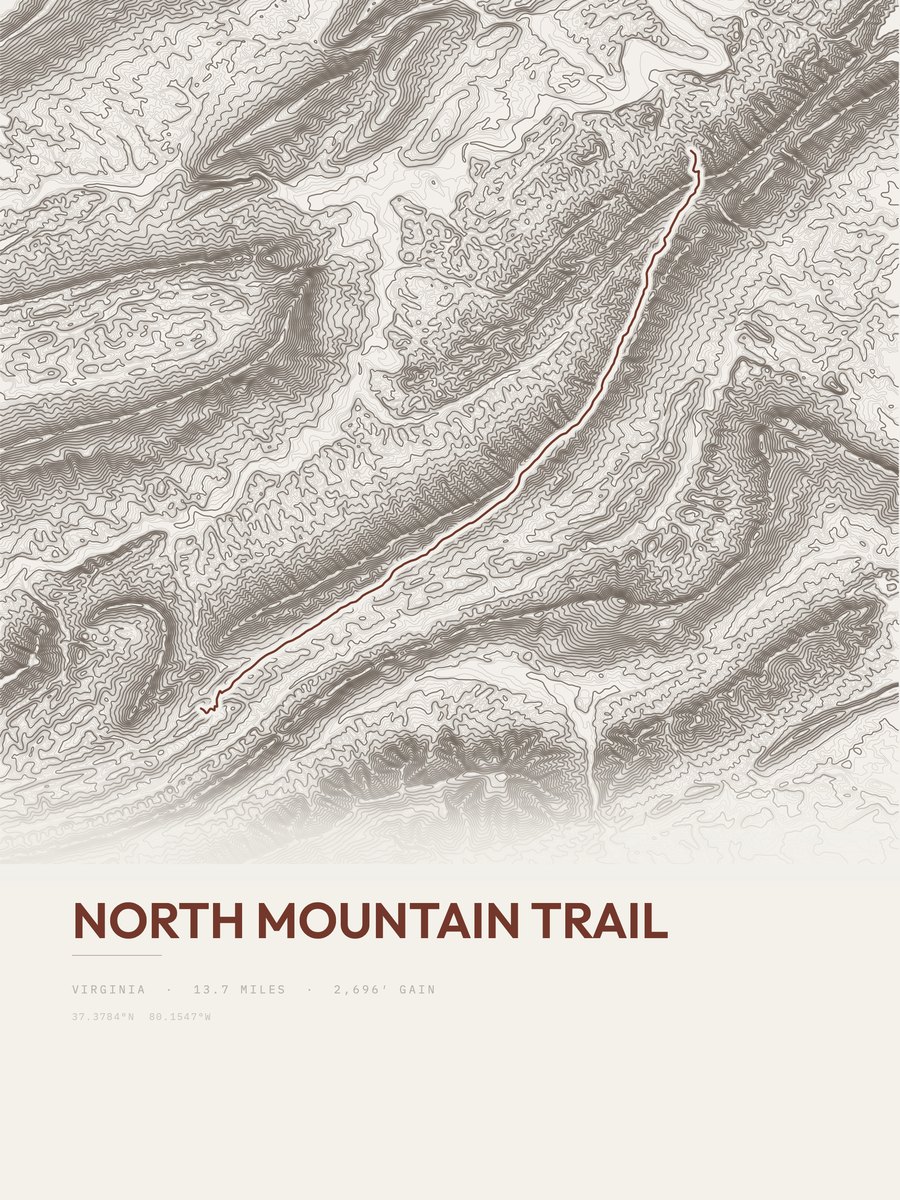 North Mountain Trail topographic trail print