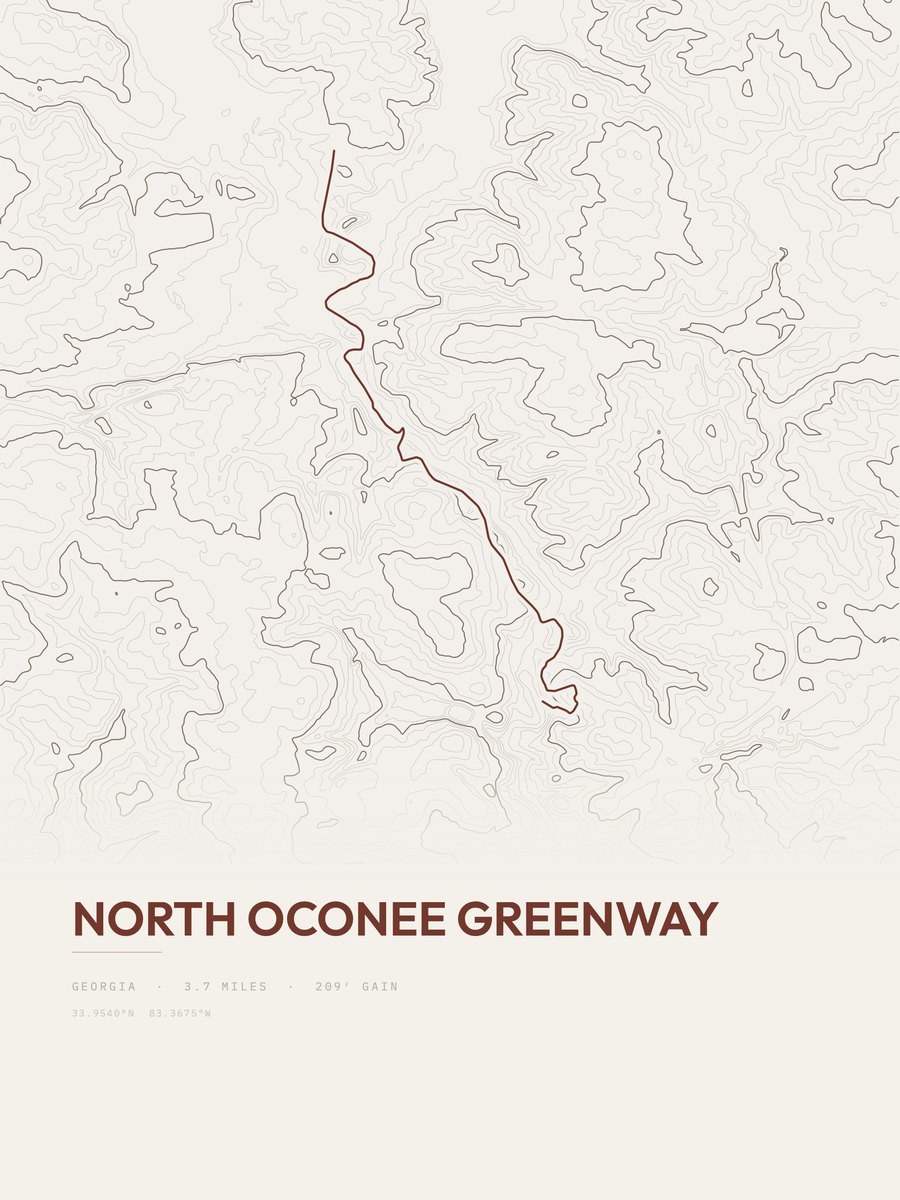 North Oconee Greenway topographic trail print